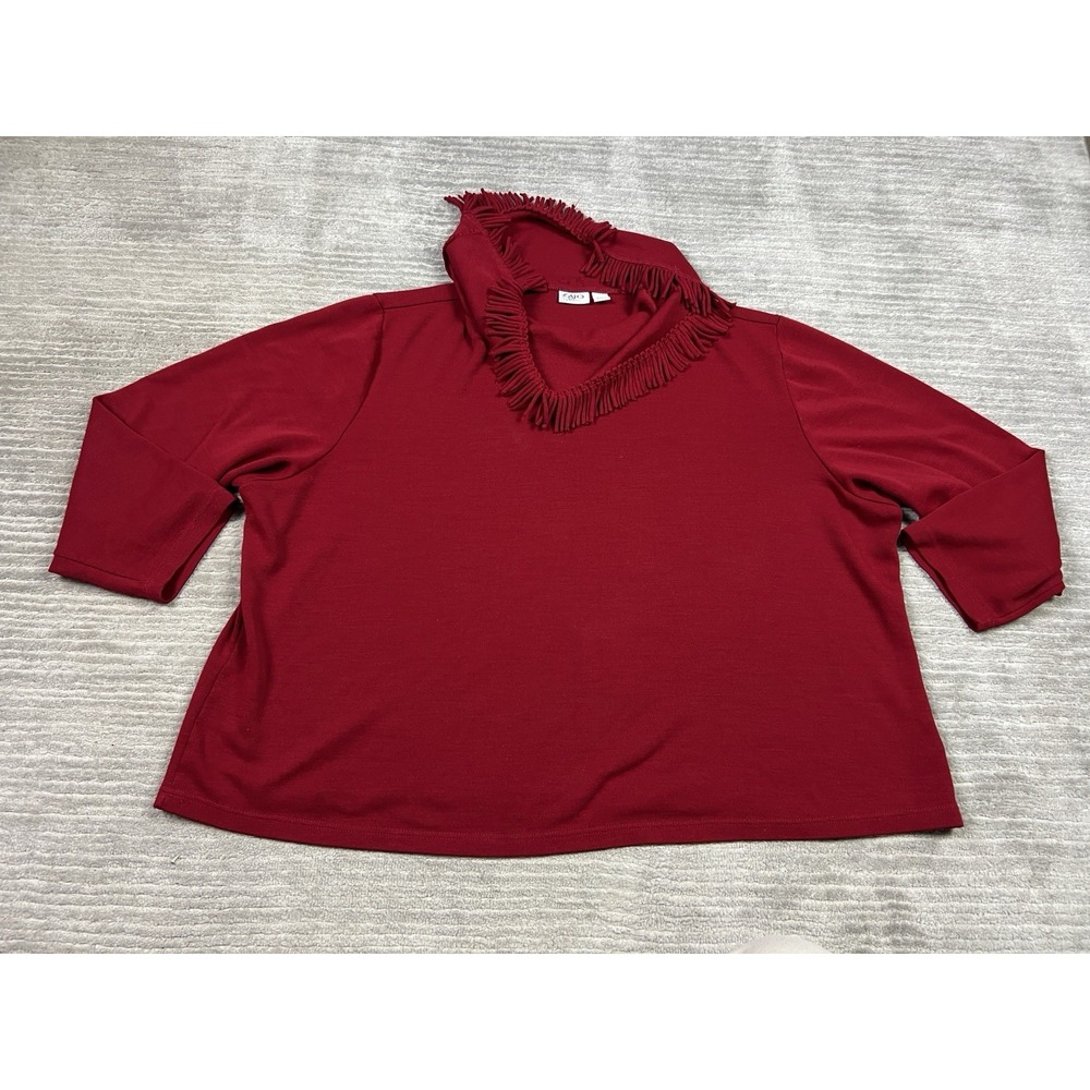 Cato Sweater Womens 22/24W‎ Red Cowl Neck Long Sleeve Acrylic Tasseled